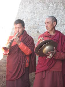 Buddhist monks blessing the renovated classrooms